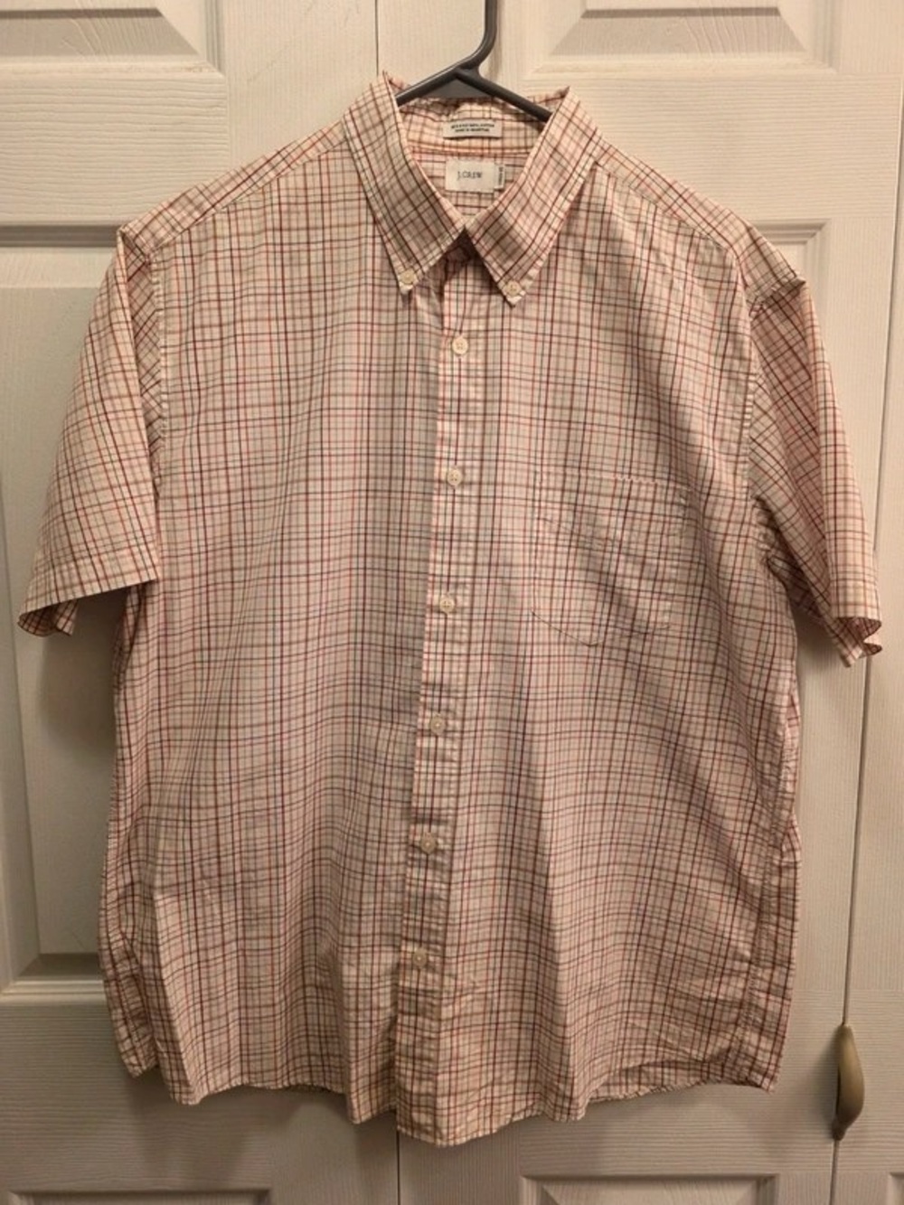 J. Crew Short-Sleeve Button-Down Plaid Shirt - White & Red